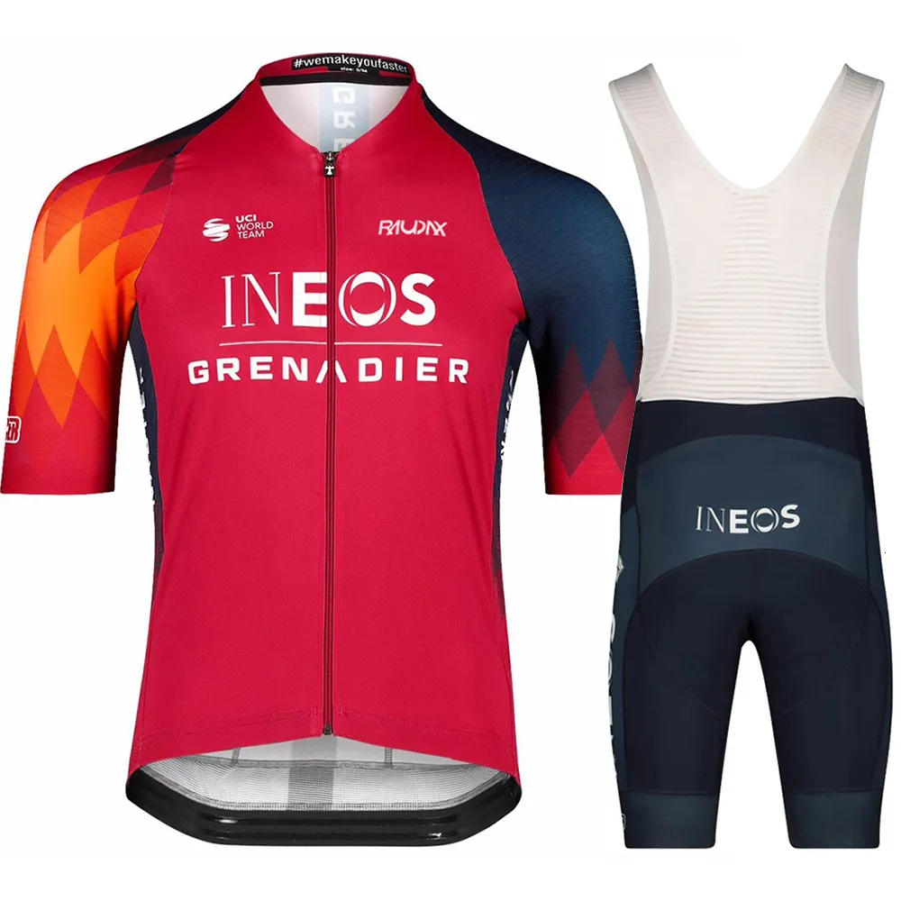 사이클링 저지 세트 Maglia Ineos Grenadiers 스포츠 팀 훈련 의류 통기성 남자 짧은 슬리 소매 mallot ciclismo Hombre Verano 230803