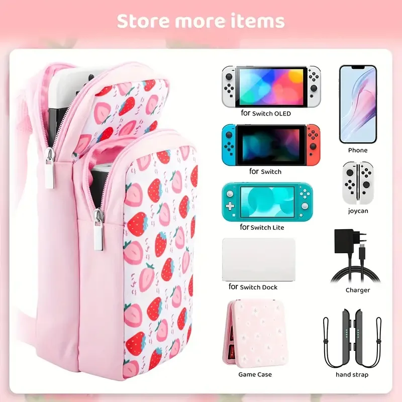 Cute Travel Bag For Nintendo Switch/OLED/Lite, Portable Shoulder Crossbody Sling Carrying Storage Backpack For NS Consolo, Charging Dock, Joy-Cons, Girls, Women