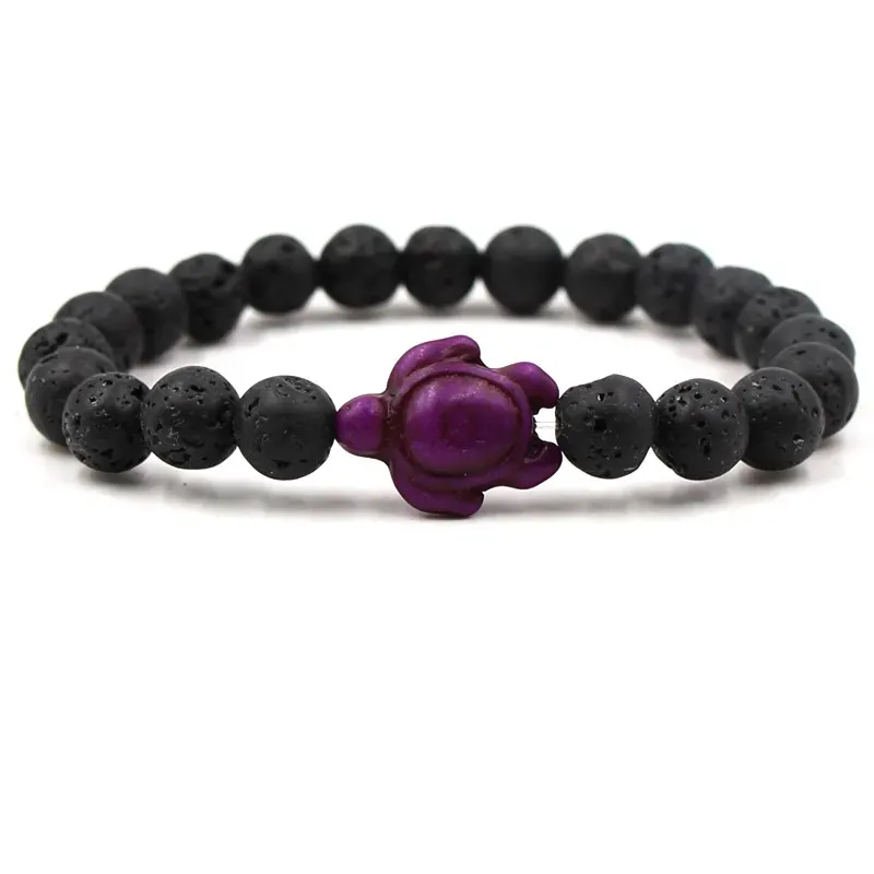 natural Stone 8mm Black Lava Stone Beads Tortoise Charms Bracelet Essential Oil Perfume Diffuser Bracelets Stretch Yoga Jewelry