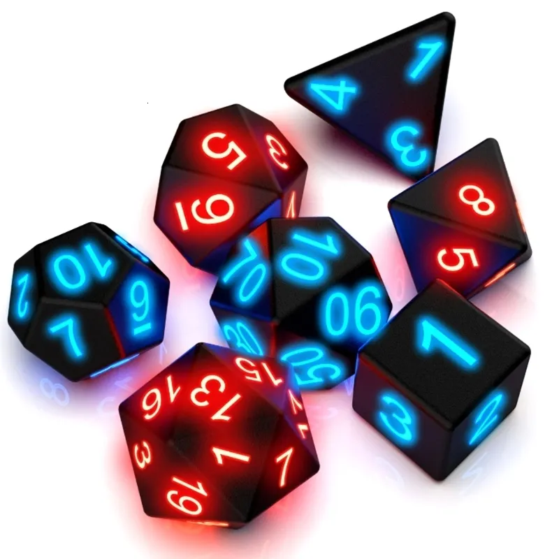 Set De 2 Dés RPG 7 Pièces - D20 D12 D10 D8 D6 D4 - Bleu Et Vert Avec Chiffres Dorés - Pour Donjons Et Dragons