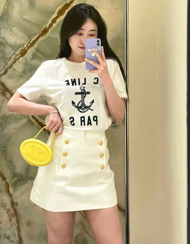 Skirts Designer Shenzhen Nanyou Women's Clothing CE Family Short Skirt Summer New Metal Button Decoration Anti glare High Waist A-line EGKO