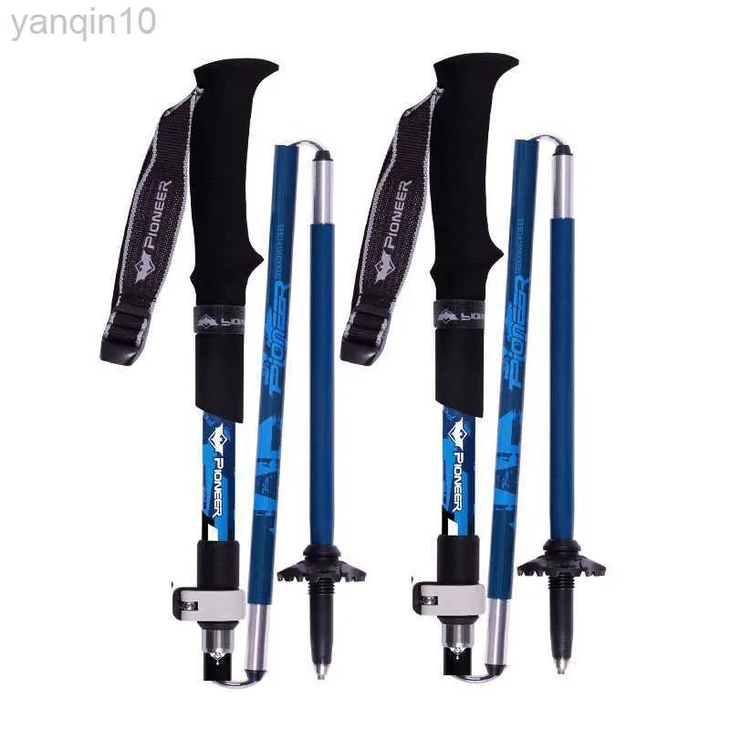 Trekking Poles 2st Pioneer Walking Stick Folding 5 sektioner (2 kolfiber +3 Aluminiumlegering) Mountain Climbing Crutch Outdoor vandring HKD230804