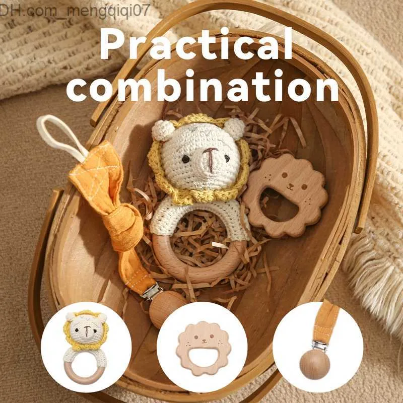 Pacifier Holders Clips# 3 pieces/set baby crochet animal set cute rabbit elephant mouse bracelet beech tooth baby pacifier clip chain baby toy Z230805