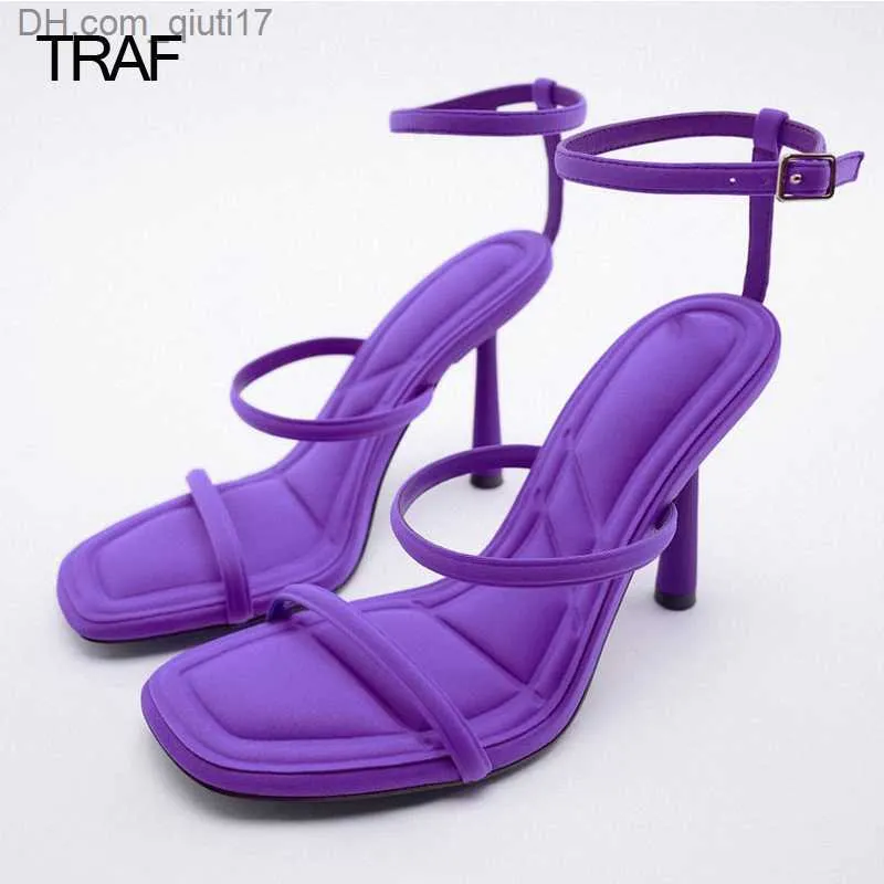 Buty sukienne Traf Slim High Sling Sandals Purple High Sandały na wysokim obcasie 2023 Lato wysokie pięta luksusowe sandały damskie Z230804