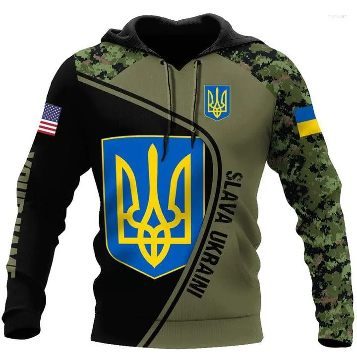 Men's Hoodies Custom Name USA Stands With Ukraine 3D Printed Hoodie Veterans Zipper Flag Camouflage Casual Sweatshirt