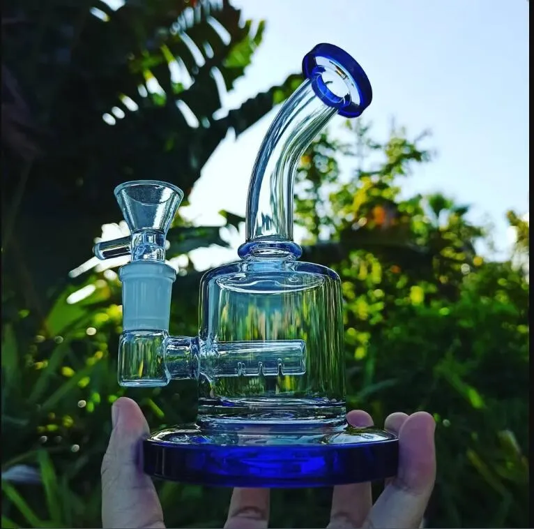 Base de vaso Dab Rigs Hookahs Shisha Glass Water Bongs Pipa de fumar Reciclador Aceite Cigarrillo Único 14 mm banger