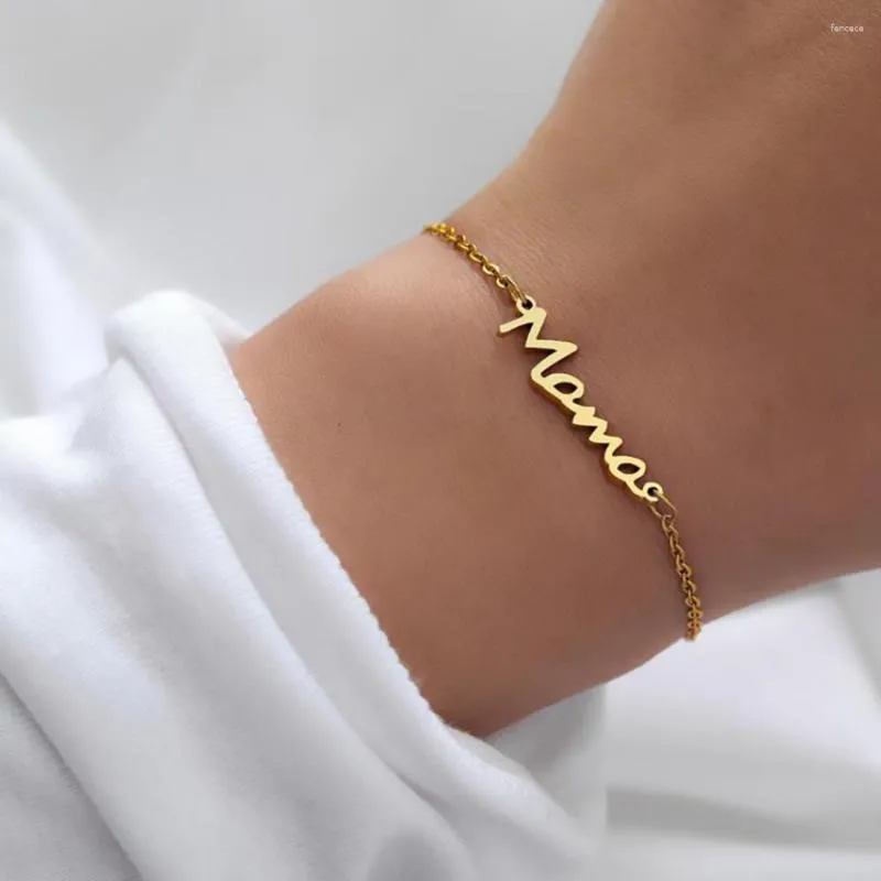 Link Bracelets Stainless Steel Bracelet Letter Mom Pendant Chain Fashion Charm Women's Jewelry Party Gift For Mom's Birthday