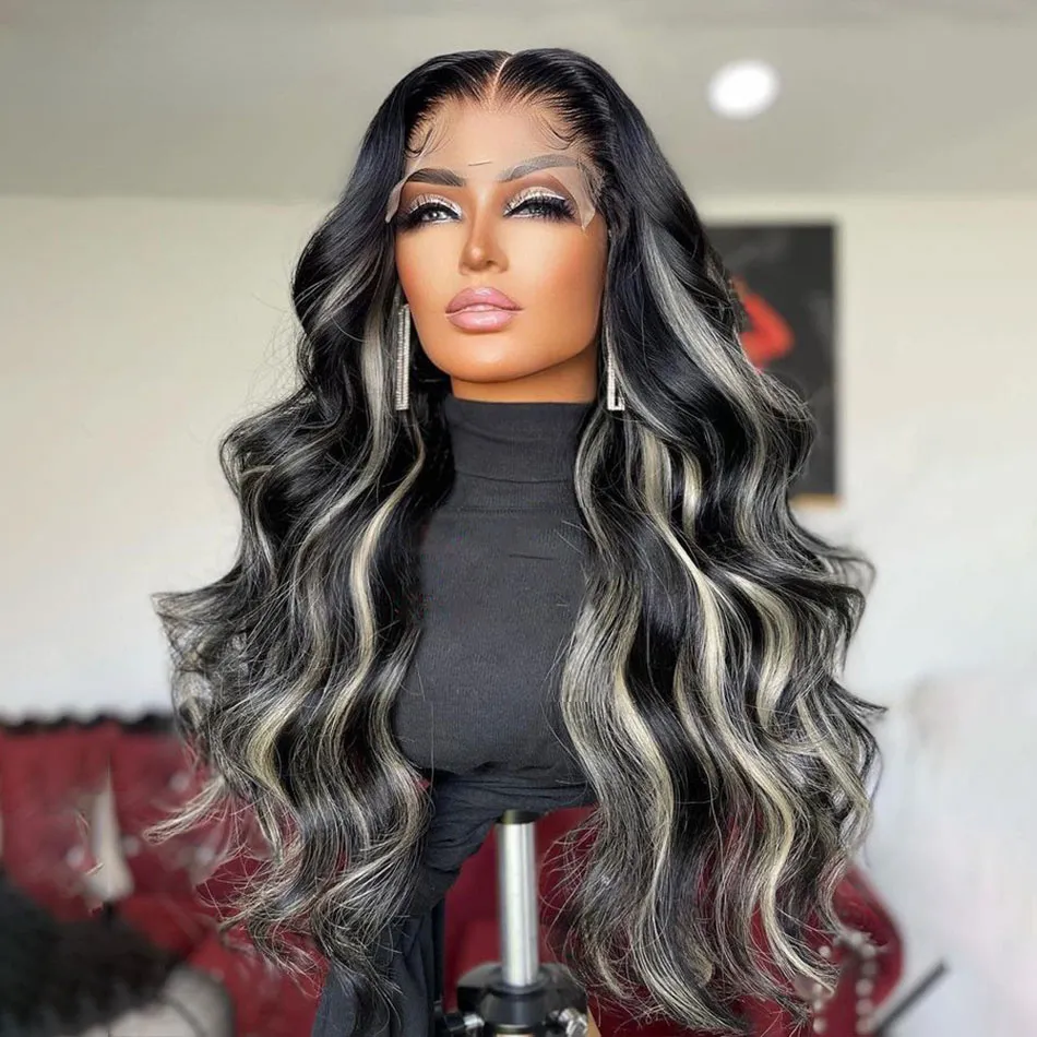 Blonde Highlight Body Wave Wig: Transparent Lace Frontal  display picture 1