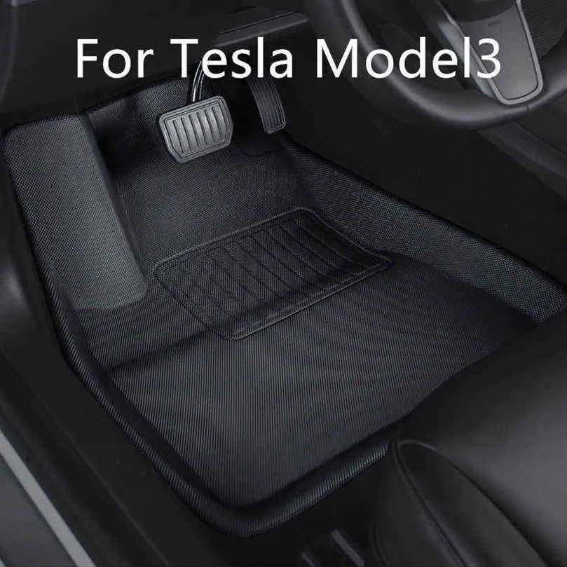 För Tesla Model 3 2021 Golvmatta vattentät icke-halkmodifierad modell3-tillbehör 3st/set helt omgiven specialfot pad H220415 226F