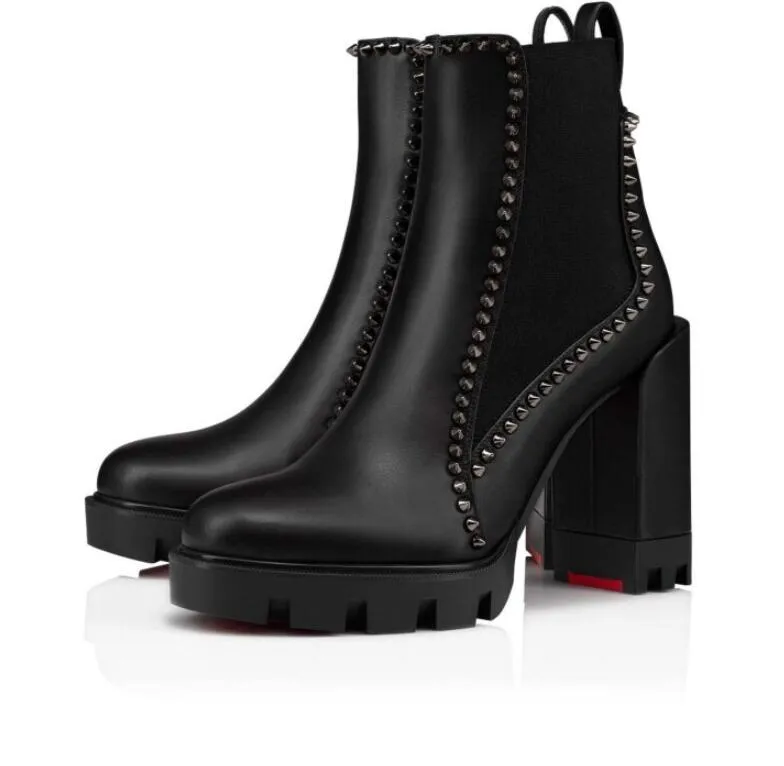 Berühmte rote Design Lug Sole Stiefeletten Damen Booty Schwarz Echtes Leder Damen Bottes Luxuriöse Marken Booties Capahuttas Movidastic