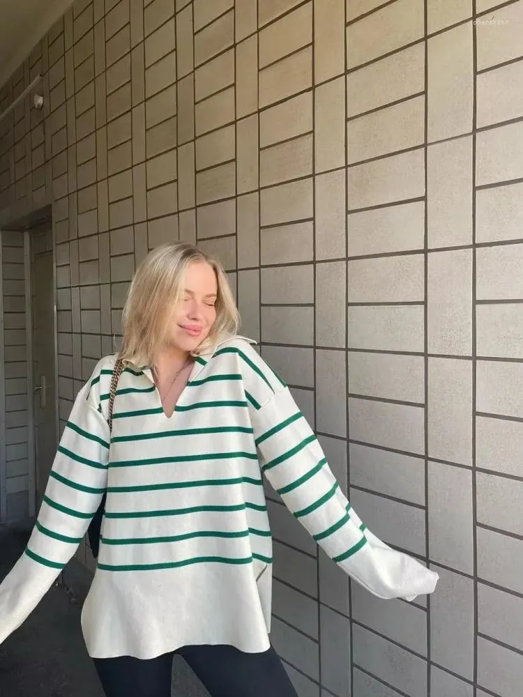 Chic Beige Knit Sweater For Women ZACK RAIN 2023 Fall Winter Funny Golf Polos Neck Green Striped Printed Female KnITswear From Chenshann 24.79 DHgate.Com