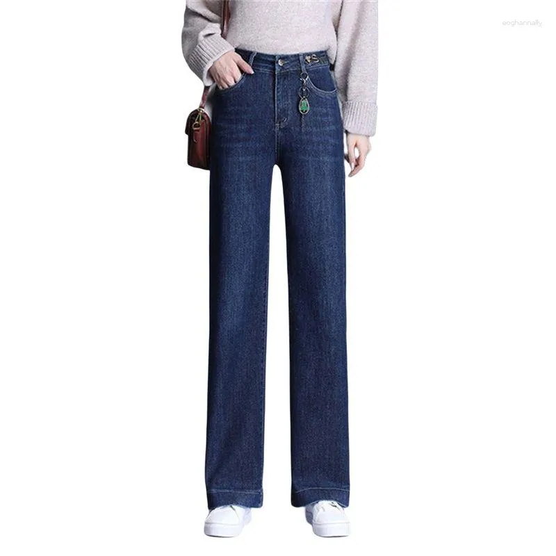 Jeans femme 2023 automne/hiver grande taille droite taille haute lâche mode mince drapé pantalons décontractés