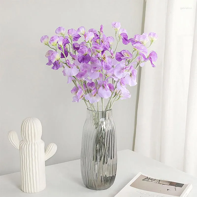 Decorative Flowers Artificial Flower Bouquet High Quality Silk Simulated Pea Fake Plant Wedding Party Decoration Home Landscape Decor