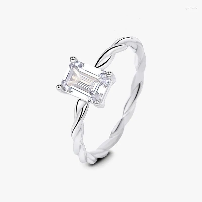 Cluster Rings Real 1ct Princess Square Moissanite For Women Sparkling Diamond Engagement Wedding Band S925 Silver