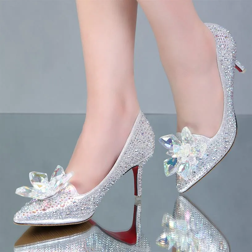 Cinderela meninas festa baile de formatura sapatos 2017 bling bling bling cristais strass salto alto prata champanhe sapatos de casamento para b239r