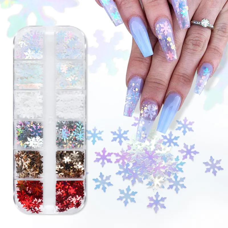 Nail Art Decorations 12 Grids Snowflakes Christmas Xmas Snow Flakes Mermaids Glitter Nails Sequins Winter Year Accessories