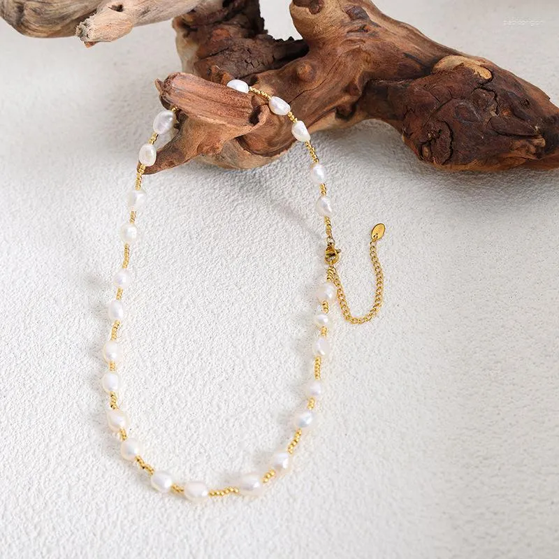 Catene Moda Perle d'acqua dolce Donne Per Collana Placcatura in oro Perline Estate Bohemien Elegante Gioiello Festa Regalo Vendita_voghion.com
