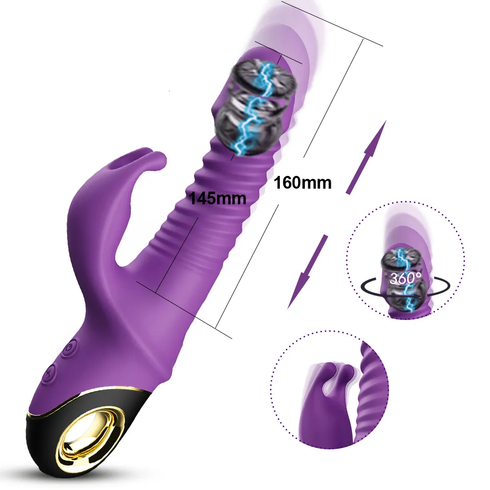 Vibratori Potente vibratore del coniglio Dildo femminile Spinta retrattile Stimolatore del clitoride del punto G rotante automatico Giocattoli sessuali per donne Adulti 18 230803