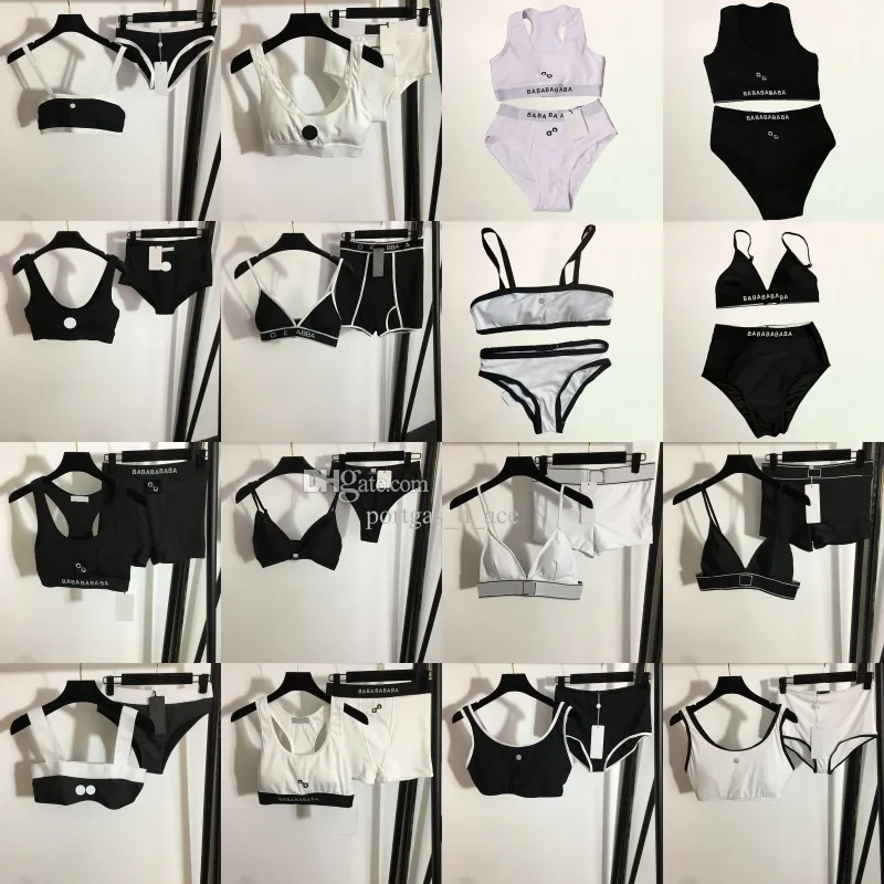 Luxury Letter Bikinis Women Swimwear Sexy Split Padded Swimsuit Halter Beach Bra Briefs White Black Woman Bathing Suit Charming Contrast Color Swimsuits