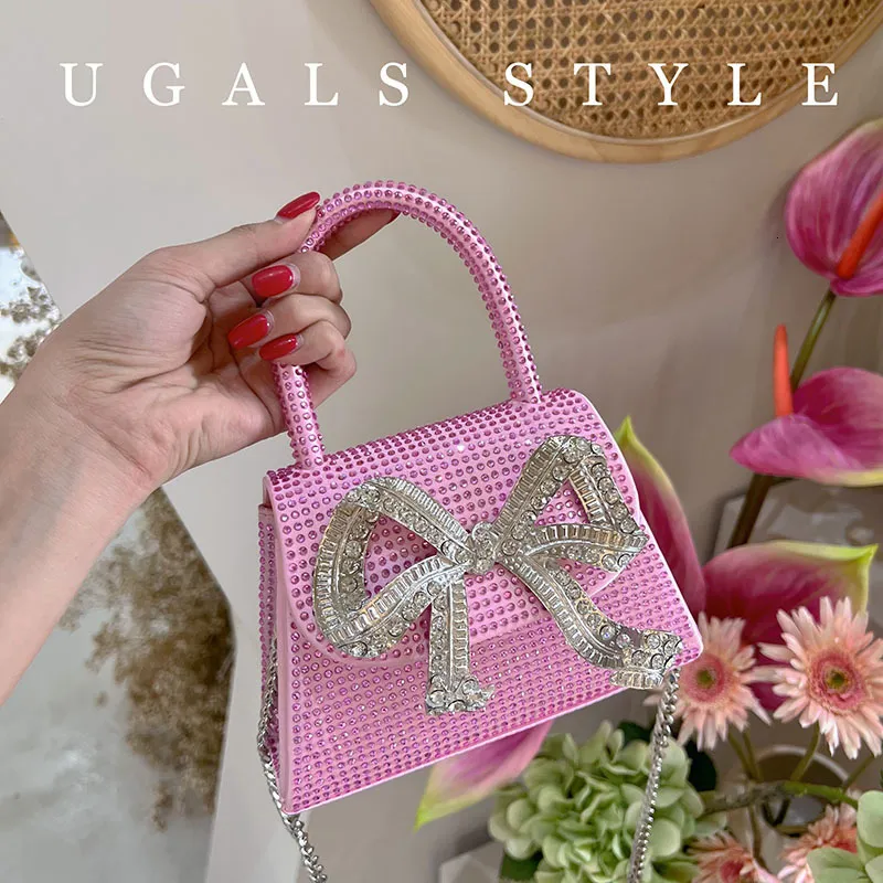 Evening Bags Pink Bow Fashion Handbags For Women Chic Flap Shiny