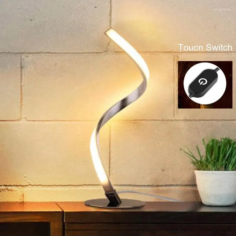 Bordslampor nordiskt modernt smart hem led spiral krökt lampa interiör dekoration läsning sovrum studie fjärrkontroll