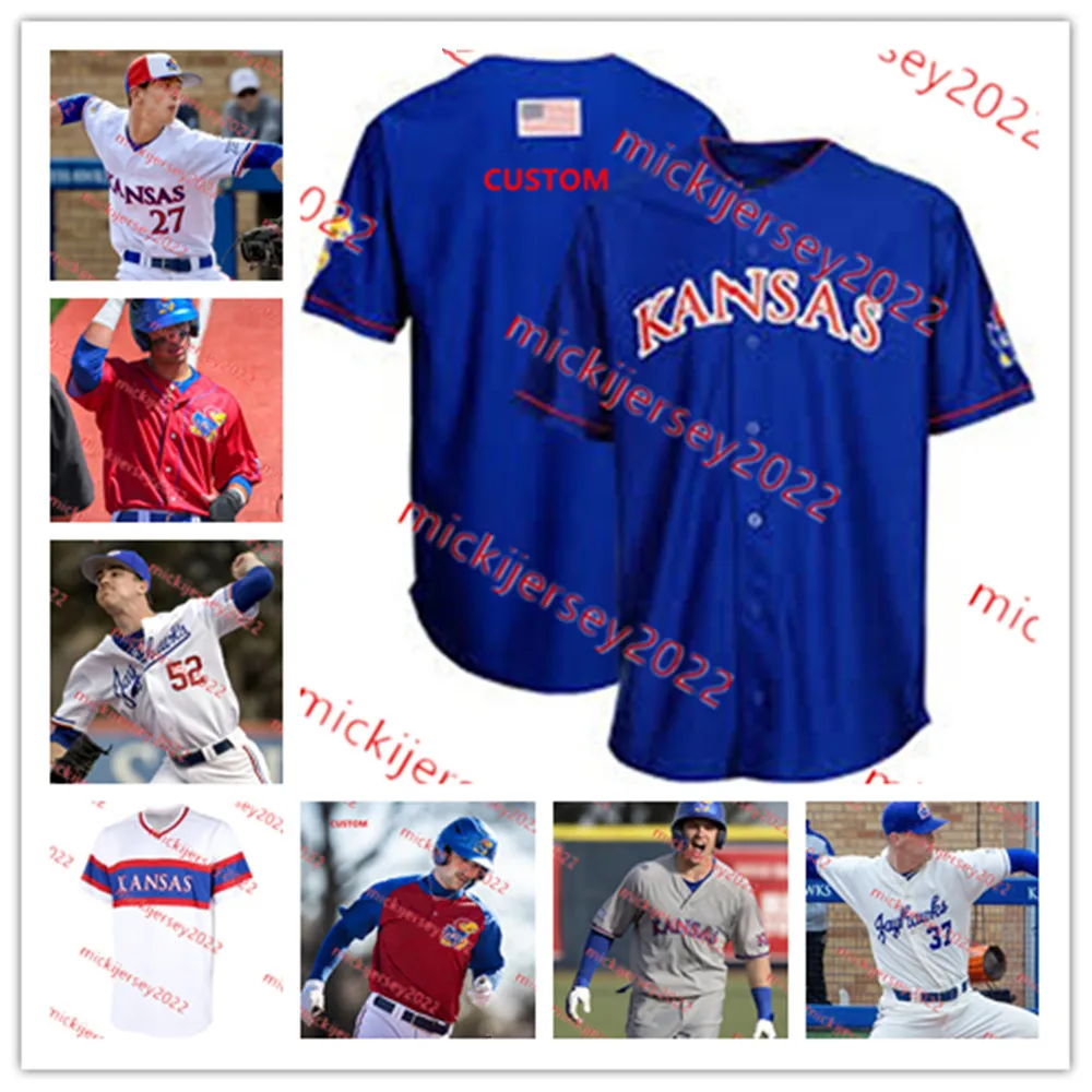 Kansas Baseball Jersey Mike Koszewski Collin Baumgartner Custom Centred Mens Youth 15 Thaniel Trumpr 20 Hunter Casero 35 Ethan Bradford Kansas Jayhawks Jerseys