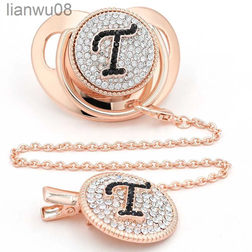 PACIFIERS# ROSE GOLD PACIFIERS Luxury Chain Clip för duschgåvor PACIFIER BLING BAND BAND NIPPLE BPA GRATIS BABY 26 BREV INTERTIONER CHUPETES DE X0804