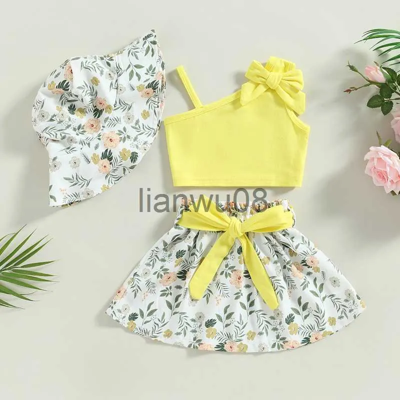 Ensembles de vêtements été enfants vêtements filles costume enfants vêtements bébé sans manches débardeursjupe florale et chapeau de soleil 3pcs ensemble vêtements x0803