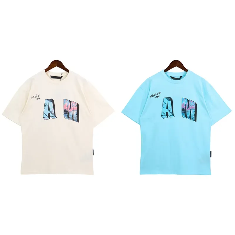 Camiseta con estampado de letras en 3D de palma americana, nueva camiseta  de media manga para hombres, tendencia de manga corta, ropa de diseñador