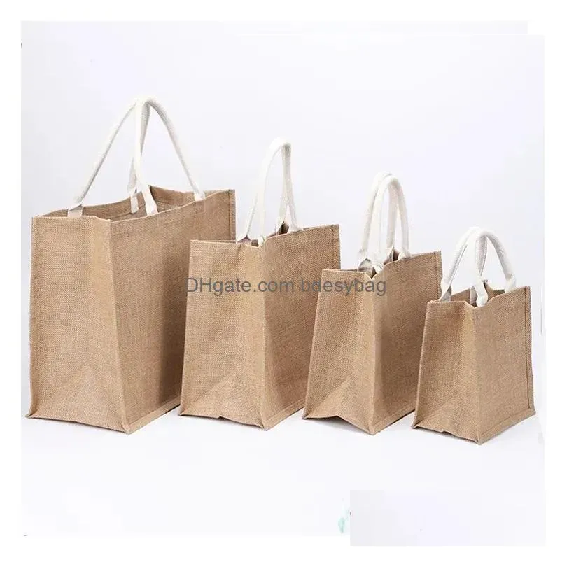 Plain Natural Tote Bag Small Jute Bags For DIY Hand Painting Sublimation Blank Polyester canvas Totes with Handles