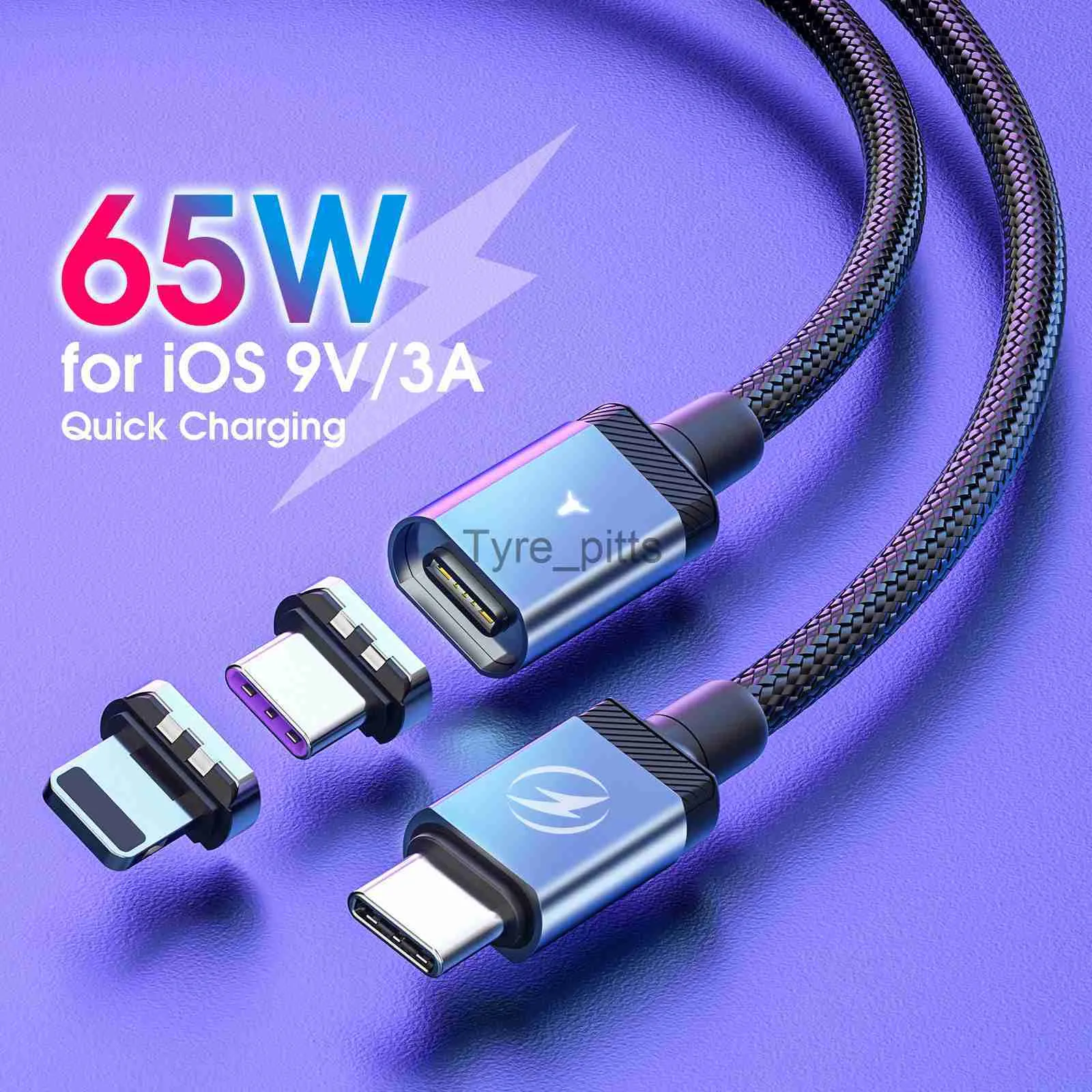 شحنات/كابلات 65W PD كبل الشحن السريع USB C لاكتب C كبل بيانات البيانات المغناطيسية 5A لأجهزة iPhone 13 MacBook Huawei Samsung S22 جهاز الكمبيوتر اللوحي X0804