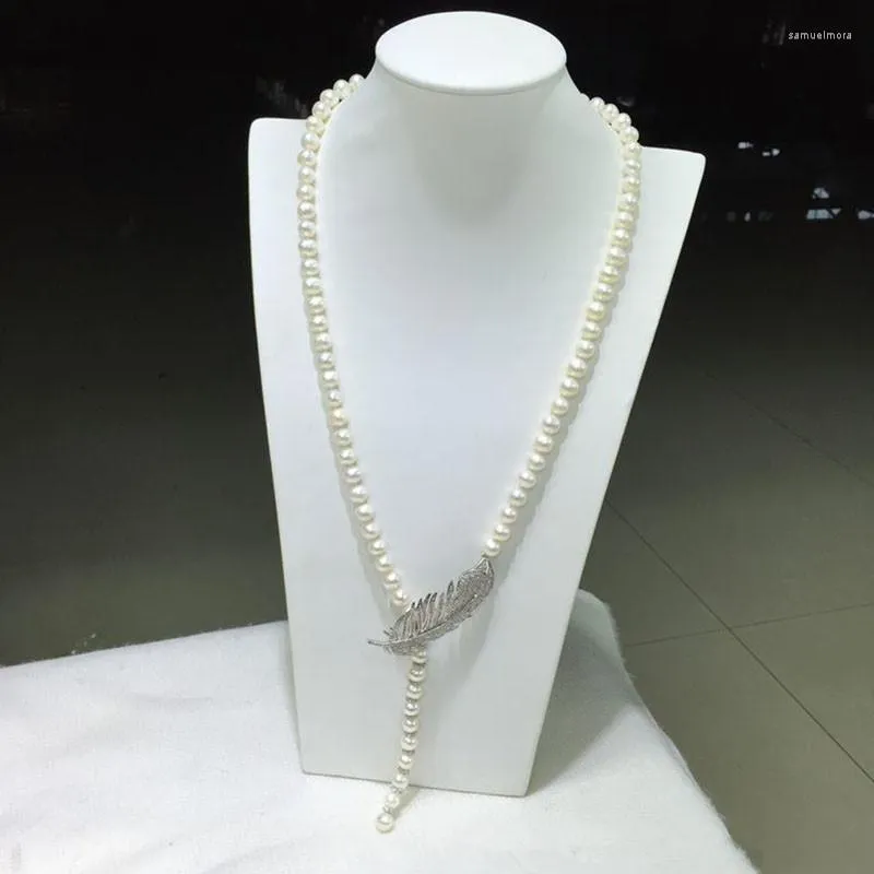 Chains Hand Knotted Luxury Female 65-70cm Long Feather Accessories 8-9mm White Freshwater Pearl Necklace Sweater Chain