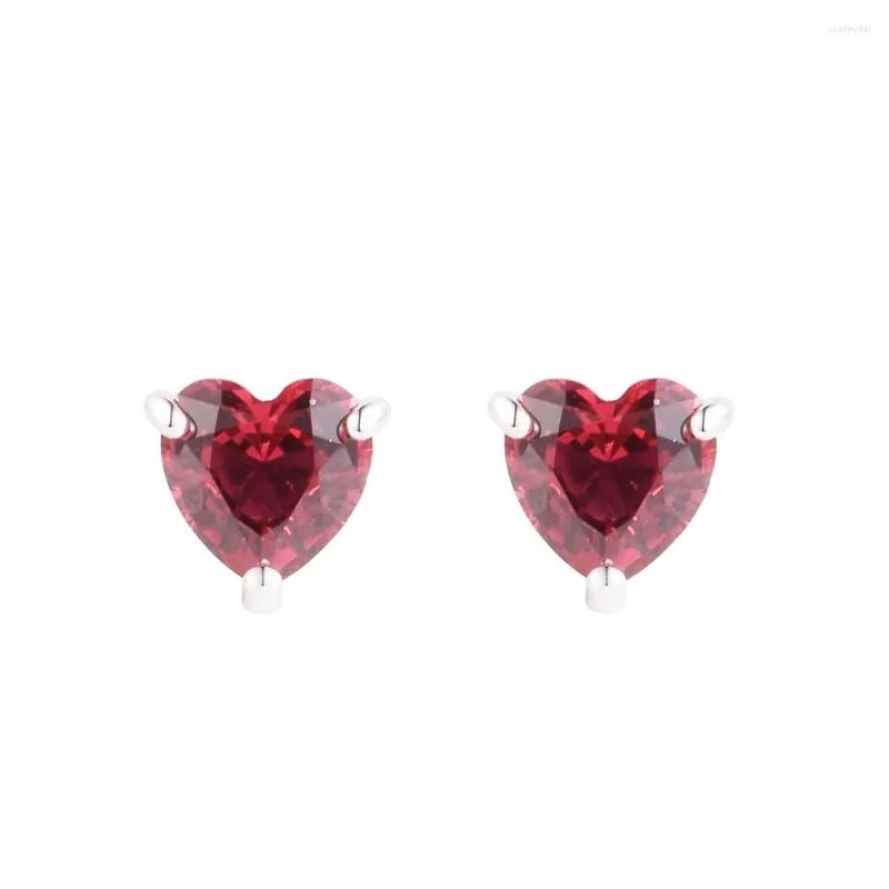 Stud Earrings Valentines Day 925 Sterling Silver Red Heart For Women Original Jewelry Wedding Ear Brincos