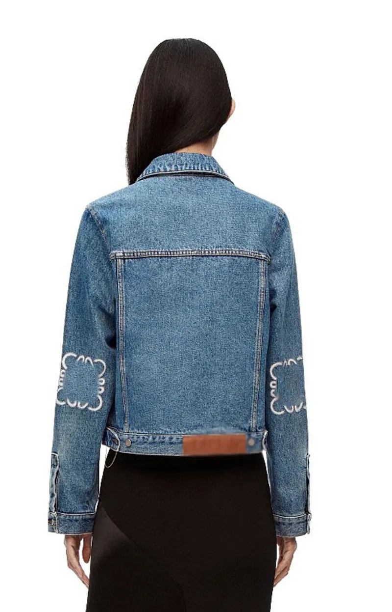 Denim feminino designer casual oco casaco bordado hip hop jaqueta botão estilo outono fino para senhora mulher jeans blusão veste