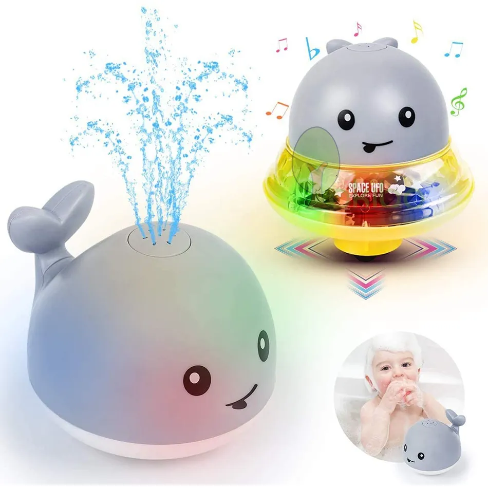 Sand Play Water Fun Baby Bath Toys Spray Water Dusch Swim Pool Bathing Toys For Kids Electric Whale Bath Ball With Light Music LED Light Toys Gift 230803