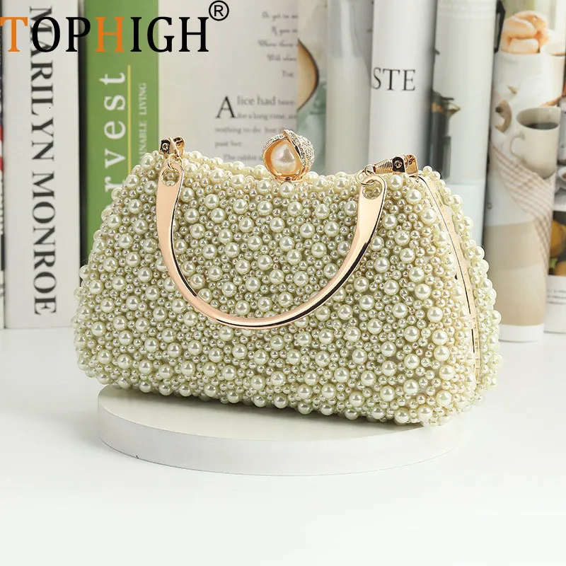 Evening Bags TOPHIGH Crystal For Women Elegant Wedding Purse ly Plastic Pearl Handbags Party Dinner Bling Shoulder Tote Bag 230803