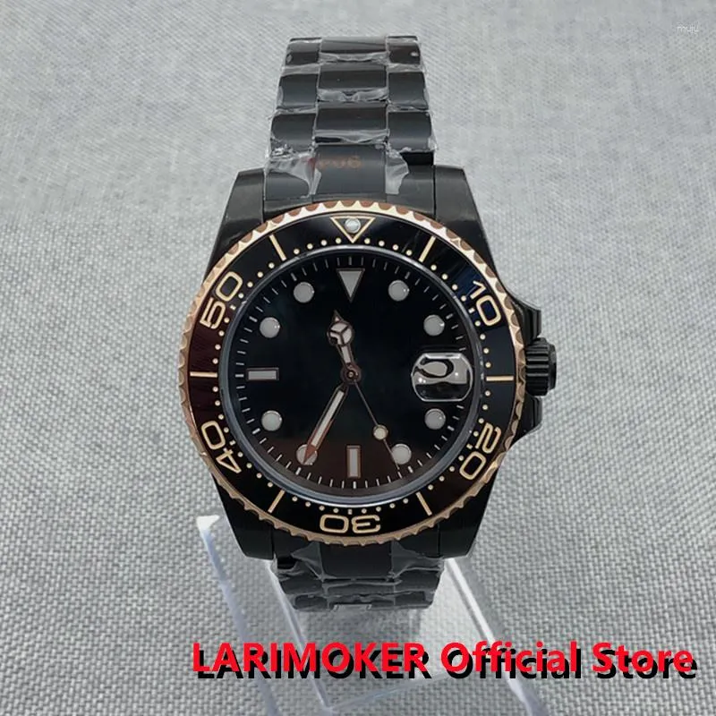 Orologi da polso LARIMOKER 40mm Bracciale Oyster sottomarino nero dorato Orologi automatici NH35 MIYOTA8215 PT5000 Chiusura deployante