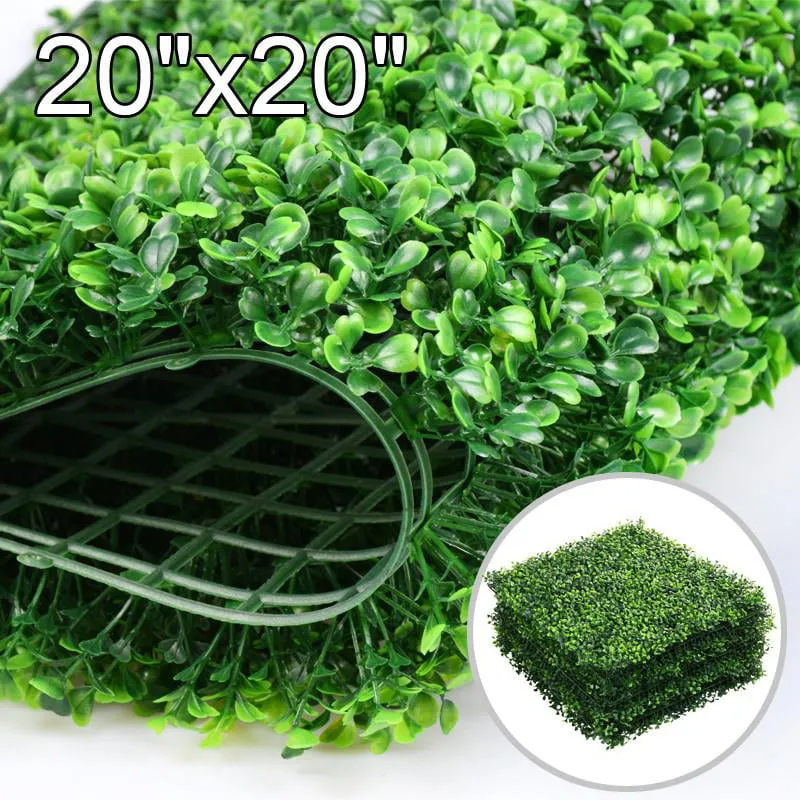 Panneau de verdure de haie de buis artificiel 20 x 20 pour intérieur extérieur, 6 pièces