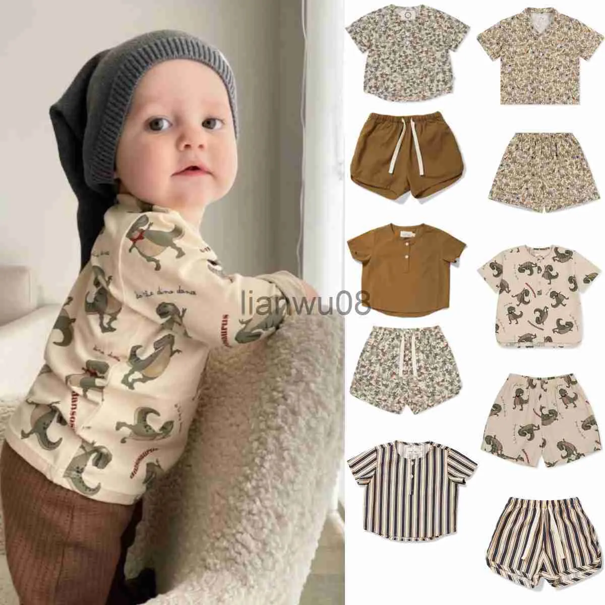 Completi di abbigliamento Vestiti per ragazzi KS Brand New Summer TShirt Pantaloncini Fashion Design Baby Bambini Cotone a righe Top Tee Abbigliamento