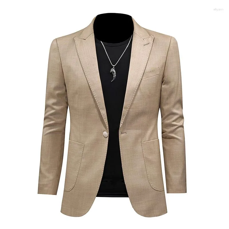 Men's Suits 2023 Brand Suit Jackets Solid Slim Fit Single Button Dress Men Fashion Casual Khaki Dark Blue Blazer