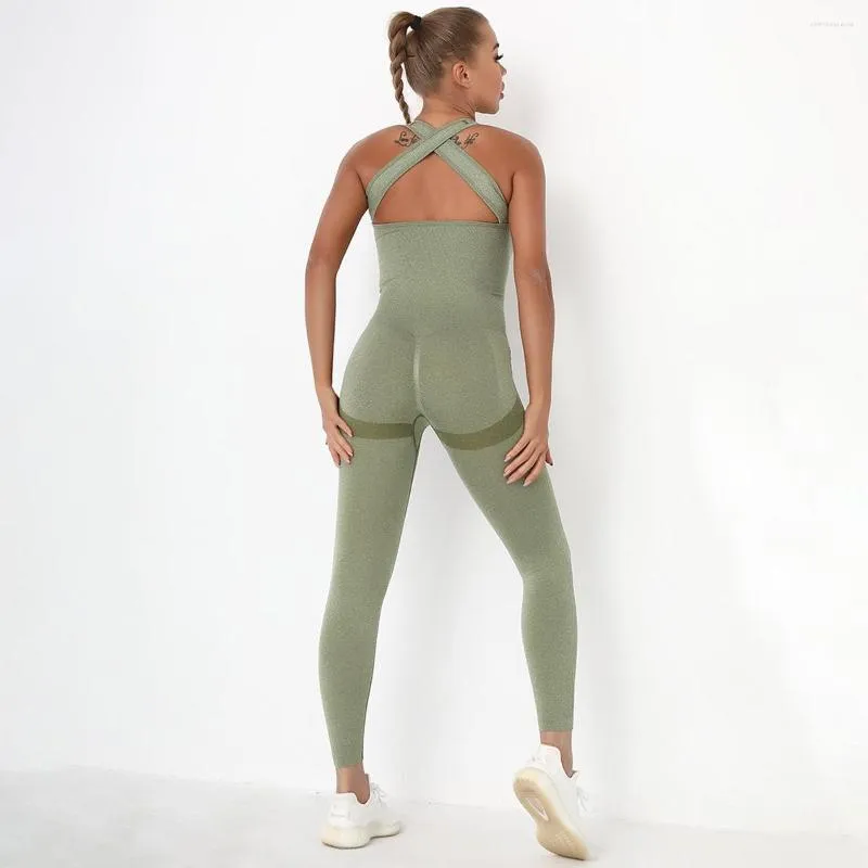Conjuntos activos Ejercicio de una pieza Calzas Deportivas Mujer Fitness  Peach-hip Ropa de yoga Sin costuras Sexy Mujer Traje deportivo Conjunto de