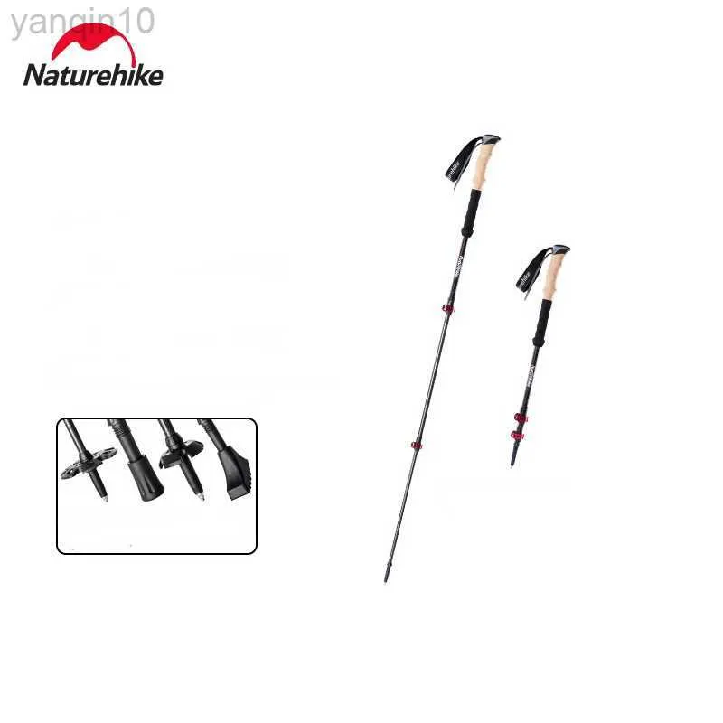 Trekkingstokken Naturehike 3K intrekbare koolstofvezel 3-delige wandelstokken Opvouwbare ultralichte wandelstok Klimmen Wandelen Alpenstock 2PC HKD230804