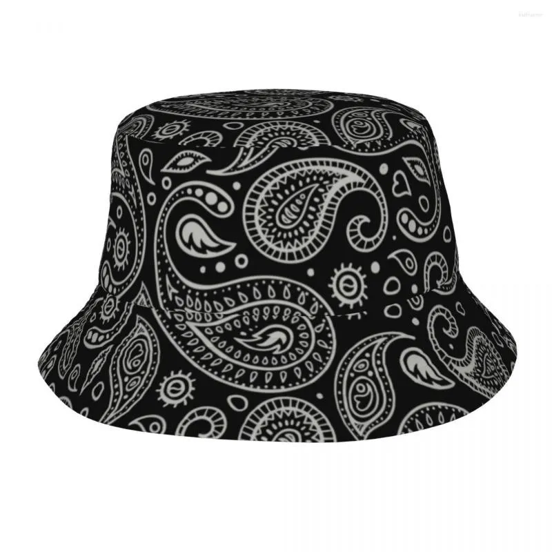 Berets czarny paisley wzór bandana wiadro czapki kobiety kobiety unisex modny lato hatowca rybaka