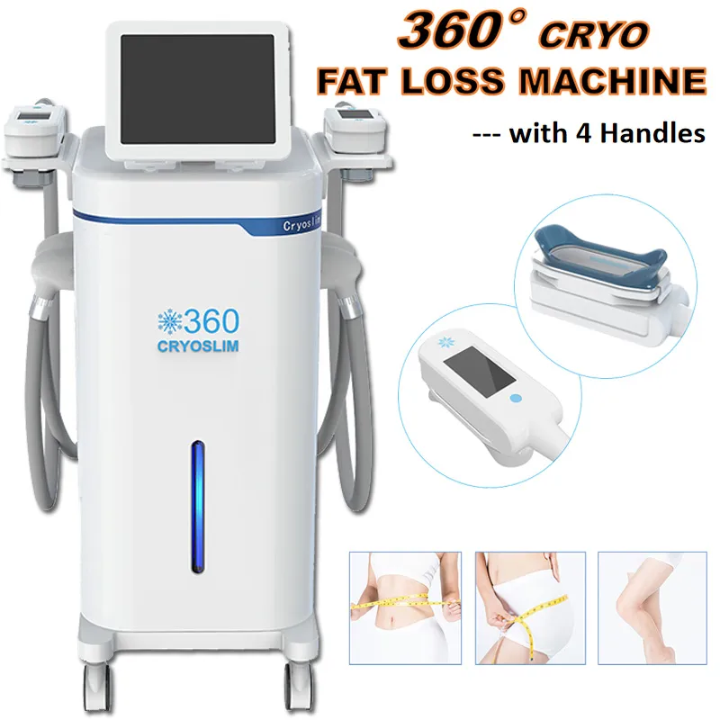 Cryo Fat Freeze Body Minceur Équipement d'élimination des graisses Cryolipolyse à 360 degrés Réduction de la cellulite Traitement de refroidissement Forme Machine de beauté du corps avec 4 poignées