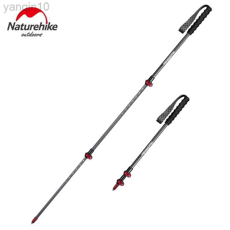 Trekking Poles Naturehike 1 Pcs Carbon Fiber Hiking Cane Trekking 3 Section Pole Folding Ultralight Lighter Walking Sticks Camping NH19S010-T HKD230804