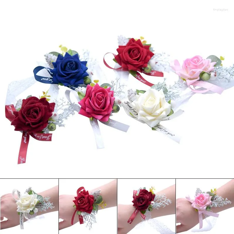 Flores decorativas 2 piezas Dama de honor Suave como tú Broches Flor de muñeca Simulación de franela para boda Prom Ly 30