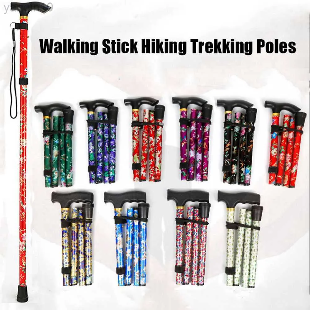 Trekking Poles Hot New Telescopic Walking Sticks Collapsible Cane Trusty Running Canes Folding Hiking Trekking Poles for the Elder Alpenstocks HKD230804