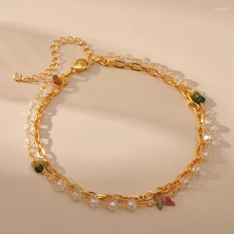 Ankletter koppar pläterade 18k guldkristalltillbehör krossad stenhänge strand semester stil anklet kvinnor unik personlighet design