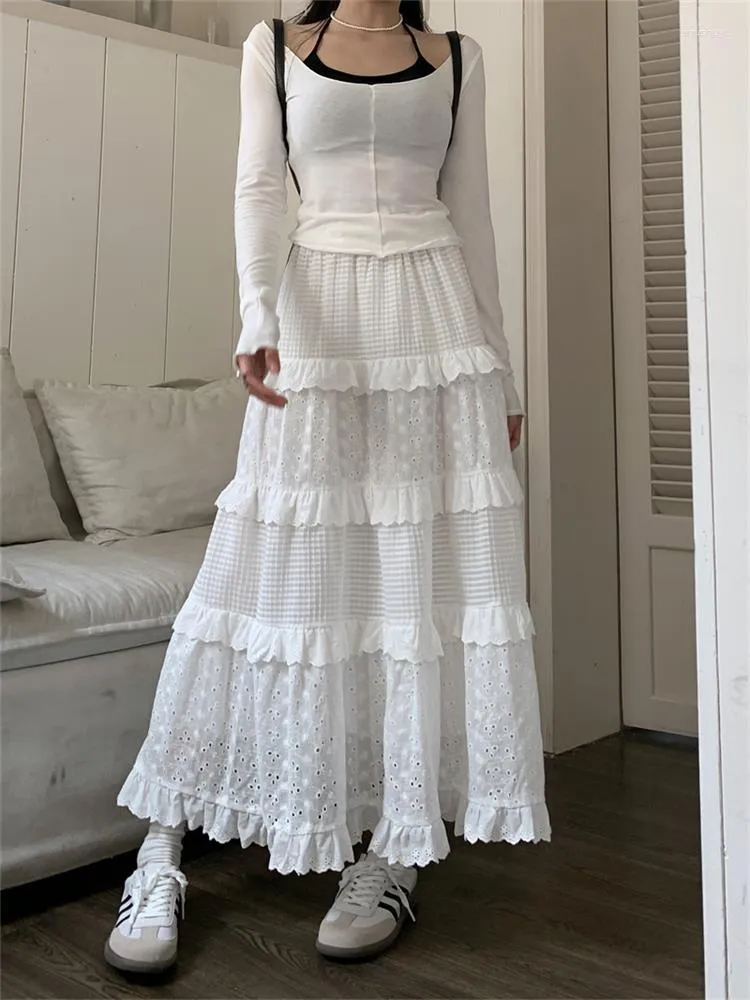 Skirts High Quality White Cute For Women Summer Waisted A-line Skirt Long Hook Flower