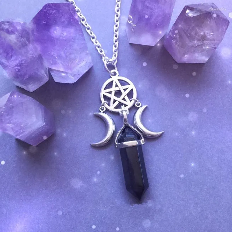 DHgate Wiccan Hexagon Crystal Triple Moon Goddess Pentagram Pendant Witchcraft Stone Necklace for Women Spiritual Jewelry Gift Jewelry